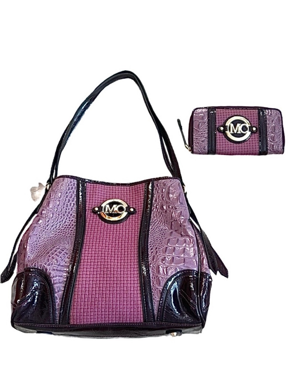 MADI CLAIRE ~ Bag and Wallet array of Purples distinctive mock crocodile texture
